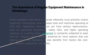 The Importance of Regular Equipment Maintenance in Workshops