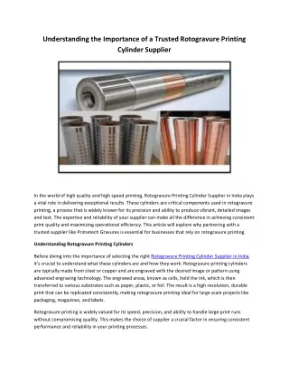 Understanding the Importance of a Trusted Rotogravure Printing Cylinder Supplier