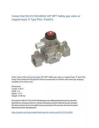 Vulcan Hart 00-913102-00024 3/8" NPT Safety gas valve w/ magnet head PartsFe