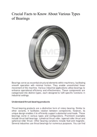 Crucial Facts to About Various Types of bearings