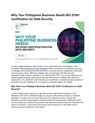 Why Your Philippine Business Needs ISO 27001 Certification for Data Security
