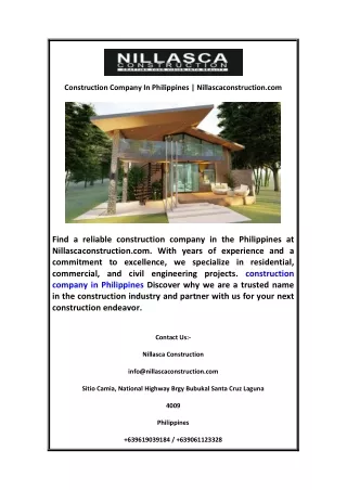 Construction Company In Philippines | Nillascaconstruction.com