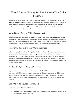 SEO and Content Writing Services: Improve Your Online Presence