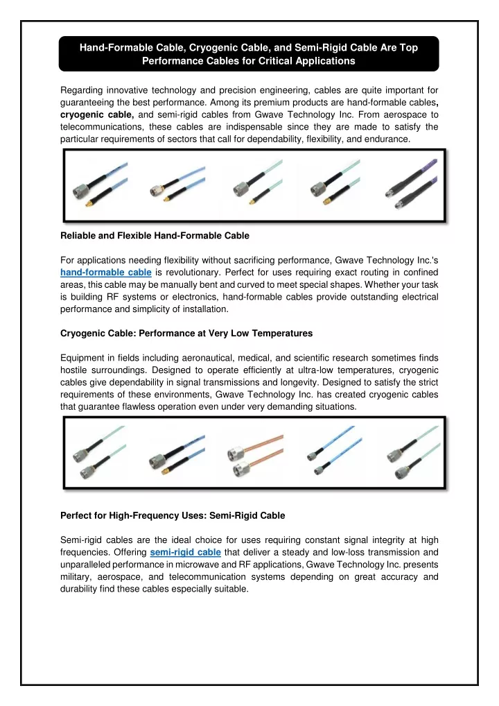 hand formable cable cryogenic cable and semi