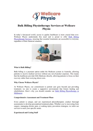 Access Bulk Billing Physiotherapy Services - Wellcare Physio