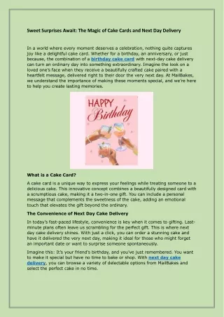Sweet Surprises Await: The Magic of Cake Cards and Next Day Delivery