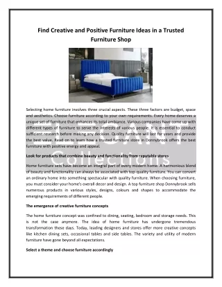 Find Creative and Positive Furniture Ideas in a Trusted Furniture Shop