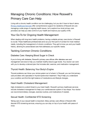 managing chronic conditions how roswell s primary