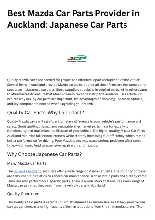 Best Mazda Car Parts Provider in Auckland Japanese Car Parts