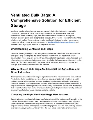 Ventilated Bulk Bags: A Comprehensive Solution for Efficient Storage