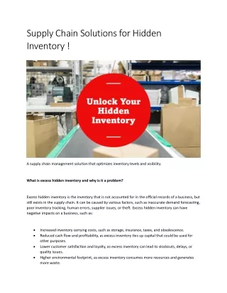 Supply Chain Solutions for Hidden Inventory !