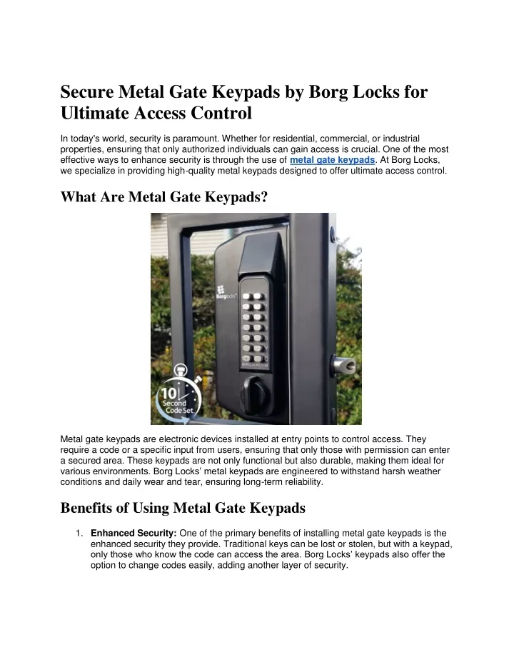 secure metal gate keypads by borg locks