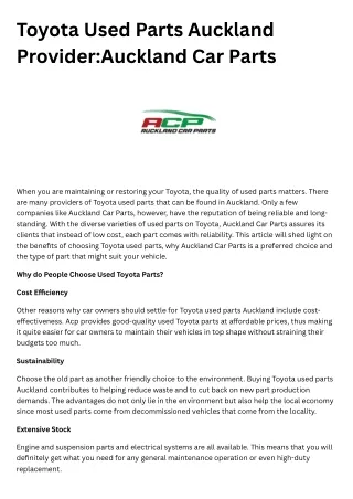 Toyota Used Parts Auckland Provider - Auckland Car Parts