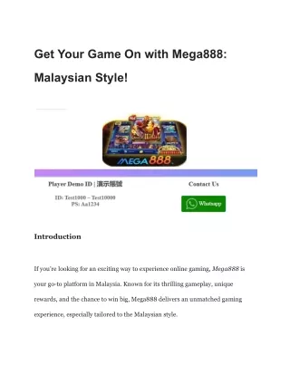 Get Your Game On with Mega888_ Malaysian Style