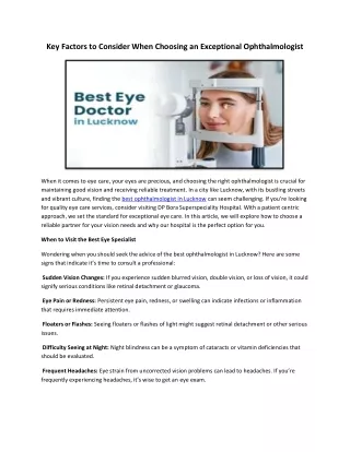 Key Factors to Consider When Choosing an Exceptional Ophthalmologist