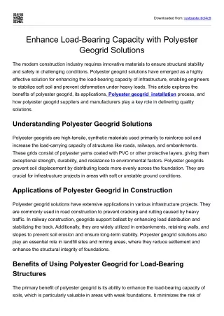 Enhance Load-Bearing Capacity with Polyester Geogrid Solutions