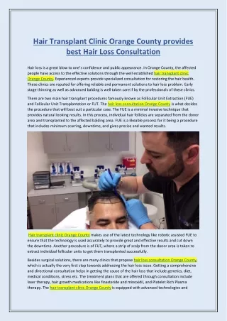 Hair Transplant Clinic Orange County provides best Hair Loss Consultation