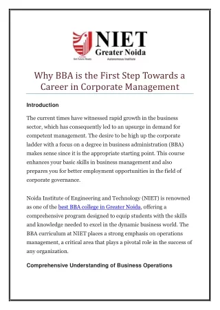 Why BBA is the First Step Towards a Career in Corporate Management