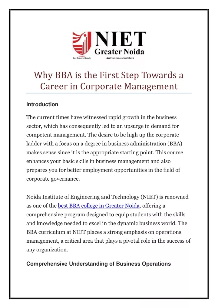 why bba is the first step towards a career