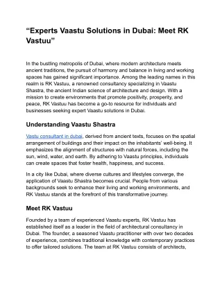 “Experts Vaastu Solutions in Dubai: Meet RK Vastuu”