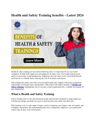 Health and Safety Training benefits