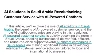 ai solutions in saudi arabia revolutionizing