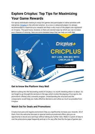 Explore Cricplus_ Top Tips for Maximizing Your Game Rewards