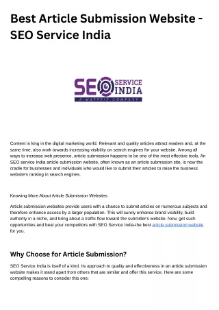 Best Article Submission Website -  SEO Service India