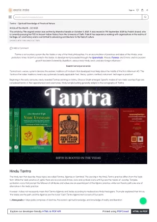 Tantra – Spiritual Knowledge of Practical Nature