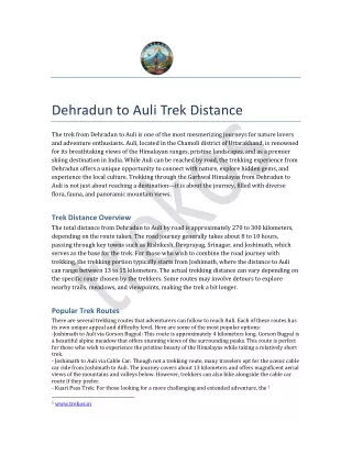 Dehradun to Auli trek distance