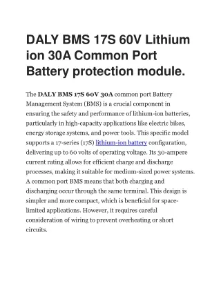 DALY BMS 17S 60V Lithium ion 30A Common Port Battery protection module