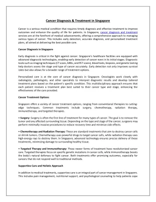 Cancer Diagnosis & Treatment in Singapore