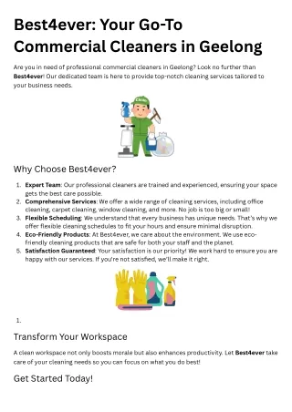 Best4ever: Your Go-To Commercial Cleaners in Geelong