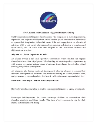Fostering Creativity Through Children's Art Classes in Singapore