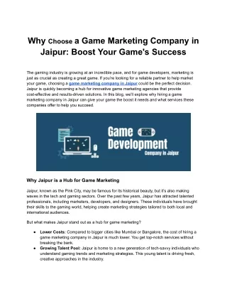 Why Choose a Game Marketing Company in Jaipur_ Boost Your Game's Success