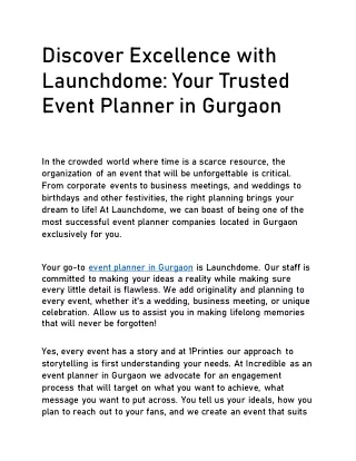 Discover Excellence with Launchdome: Your Trusted Event Planner in Gurgaon