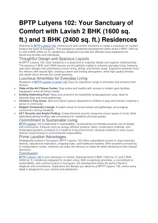 bptp lutyens 102 your sanctuary of comfort with