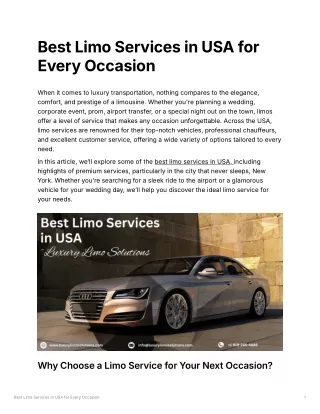 Best Limo Services in USA for Every Occasion
