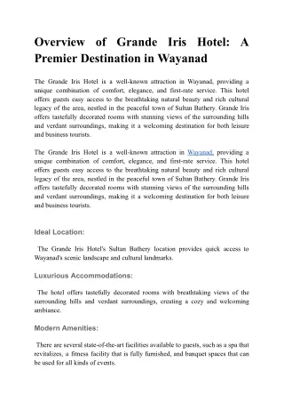 Overview of Grande Iris Hotel_ A Premier Destination in Wayanad