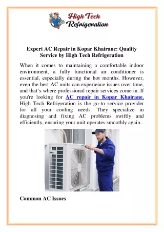 Expert AC Repair in Kopar Khairane Quality Service by High Tech Refrigeration (1)