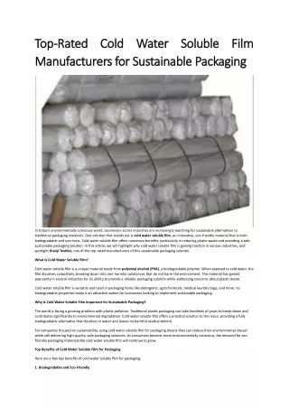 Top-Rated Cold Water Soluble Film Manufacturers for Sustainable Packaging