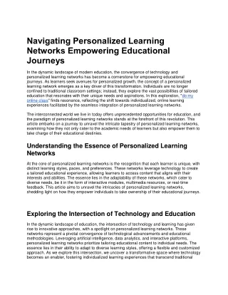 Navigating Personalized Learning Networks Empowering Educational Journeys