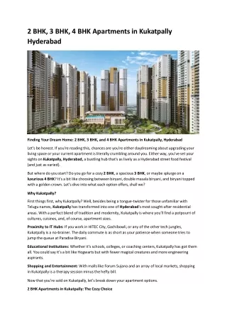 2 BHK, 3 BHK, 4 BHK Apartments in Kukatpally Hyderabad