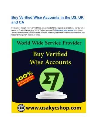 Buy Verified Wise Accounts in the US, UK and CA