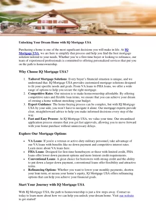 Unlocking Your Dream Home with IQ Mortgage USA1