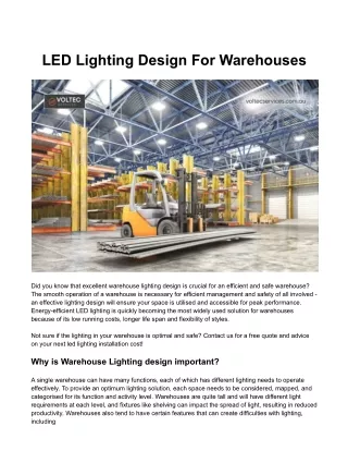 LED Lighting Design For Warehouses