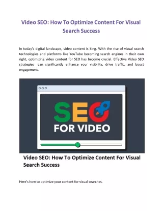 Video SEO: How To Optimize Content For Visual Search Success