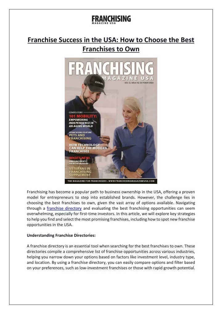 franchise success in the usa how to choose