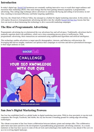“Harnessing the Power of Programmatic Advertising: Lessons from San Jose.”