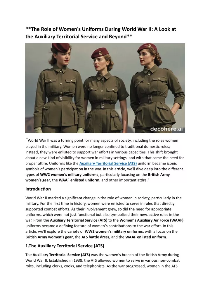 the role of women s uniforms during world